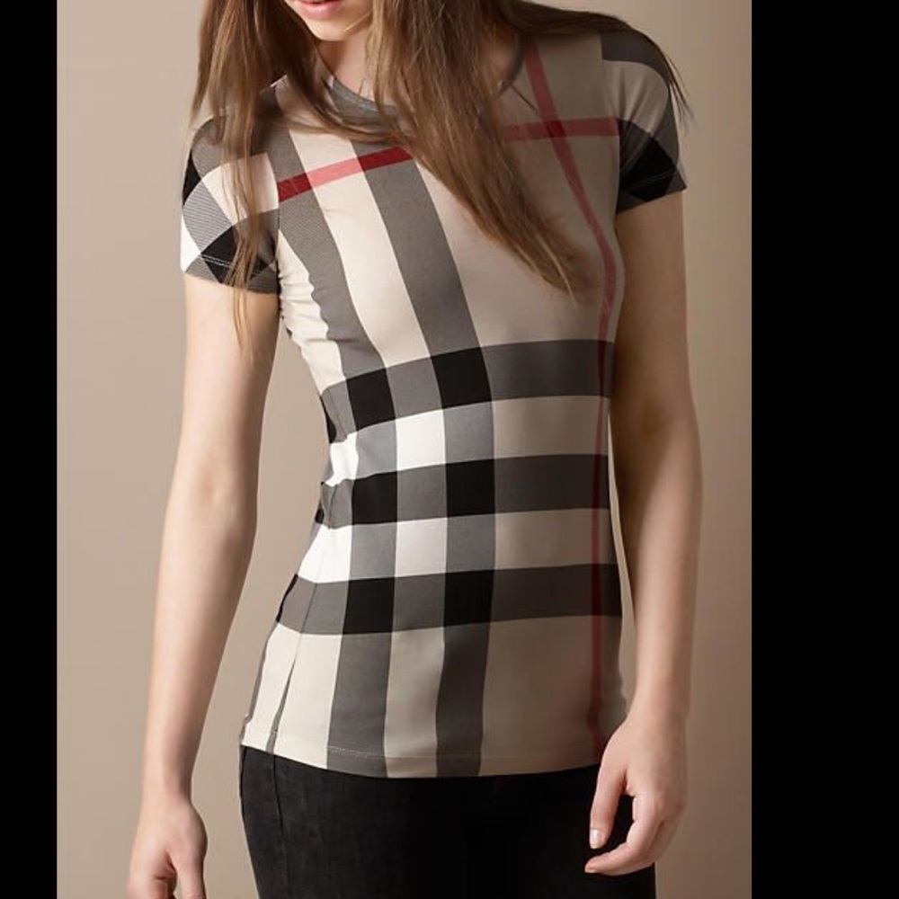 Burberry Brit Check Printed Modal T-Shirt in Natural